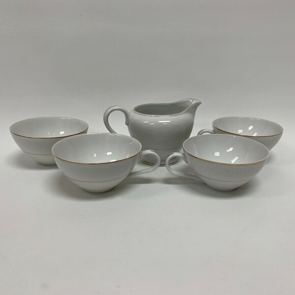 Touch of Gold Embassy DoM Cups Creamer White Border Design Gold Trim Lot of 5 - Picture 2 of 12